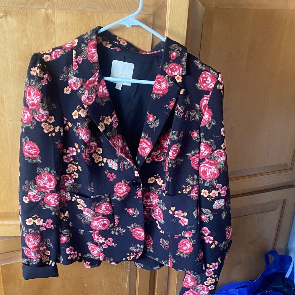 Modcloth Black and Red Floral Blazer